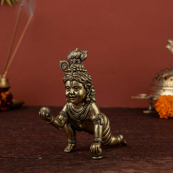 Gopal Idol Solid Brass Laddu Gopal Statue- Perfect for Janmashtami & Spiritual Home Decor