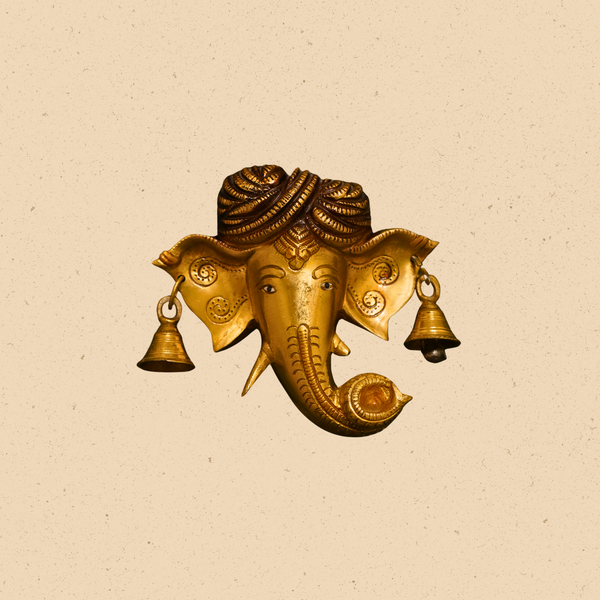 Shubh Mukha Ganesha – Brass Hanging Ganesh Face Idol for Wall Décor, Home Temple & Positive Energy | Vastu Spiritual Brass Ganesha Wall Hanging