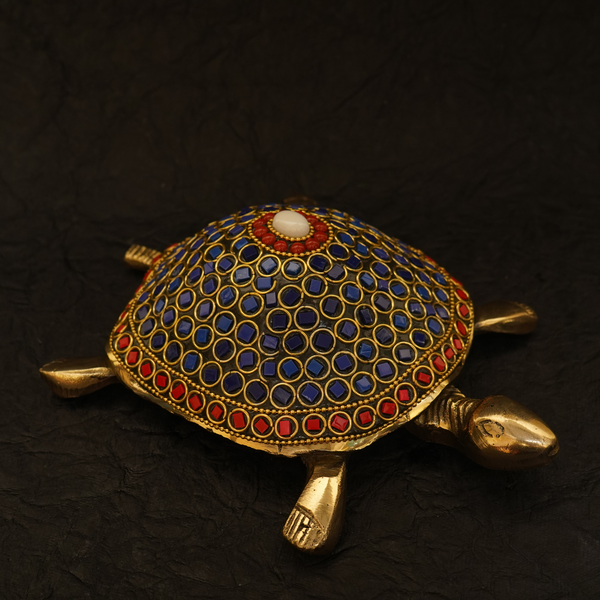 Shaanti Shakti Tortoise – Large Brass tortoise idol with blue stones  | Vastu & Feng Shui decor