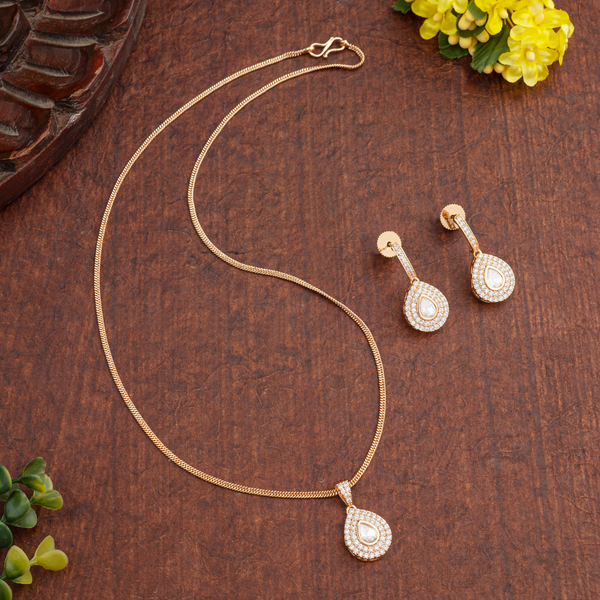 Kamini; Teardrop White Stone Brass Kundan necklace, elegant Indian jewellery for office & everyday looks