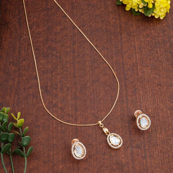 Rohini; Brass Kundan necklace with White Oval Stone – simple & elegant traditional Indian jewellery