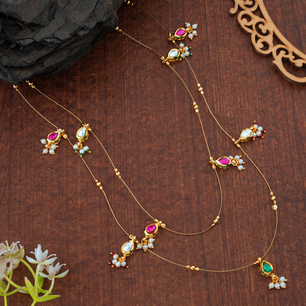 Rani Padmira Haar; Heritage-Inspired Kundan necklace in Brass, with jewel-toned stones & intricate floral design