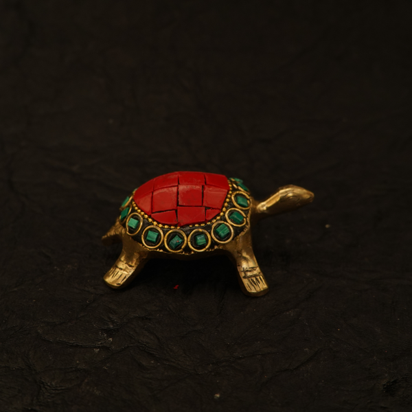 VastuGuard Mini Tortoise- Powerful Symbol of Protection & Prosperity with Red & Green Stones