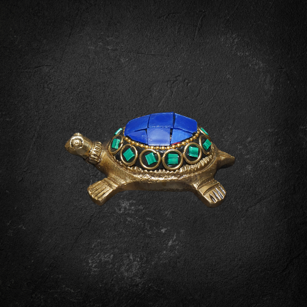 Azure Serenity Mini Tortoise Idol – Smallest Brass Vastu Tortoise with Blue Stones for Peace & Protection